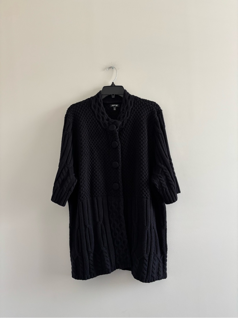 Apt. 9 Cardigan Sweater Black Cable Knit Mock Neck Women 3X Classic Fisherman